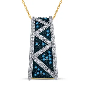 Keene Jewelers 10kt Yellow Gold Womens Round Blue Color Enhanced Diamond Bar Pendant 1/10 Cttw