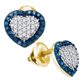 Keene Jewelers 10kt Yellow Gold Womens Round Blue Color Enhanced Diamond Heart Earrings 1/2 Cttw