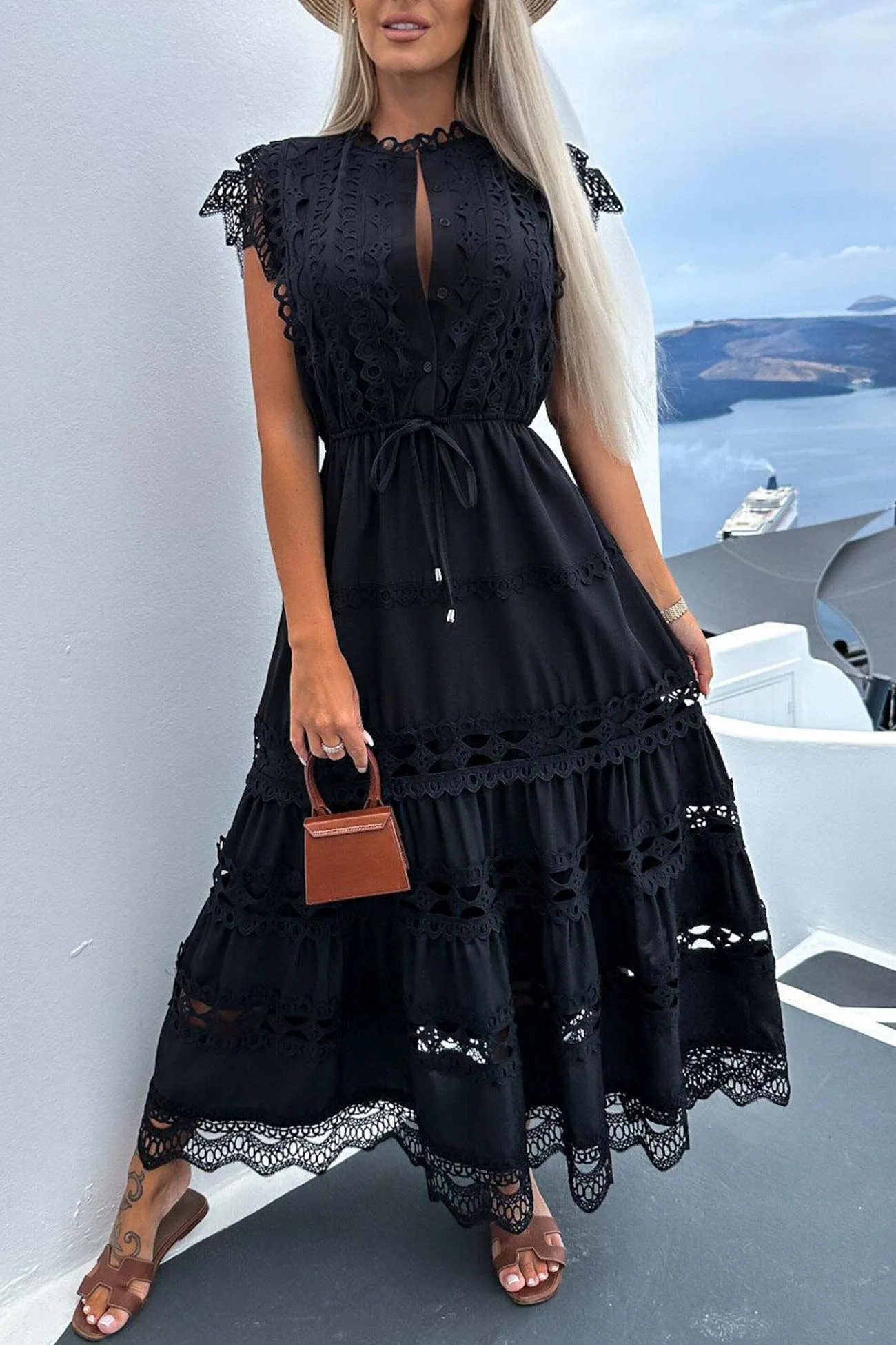 Lace Crochet Hollow Out Tiered Dress