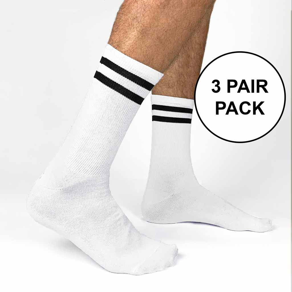 Large Basic Striped Crew Socks in Black or White - 3 Pack