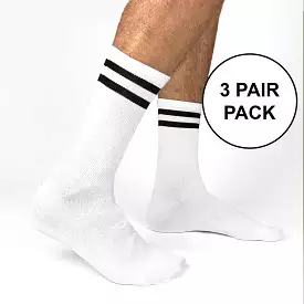 Large Basic Striped Crew Socks in Black or White - 3 Pack