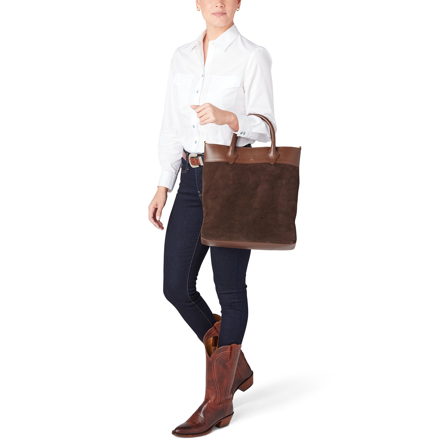 Large Calf Suede Shopper :: Chocolate