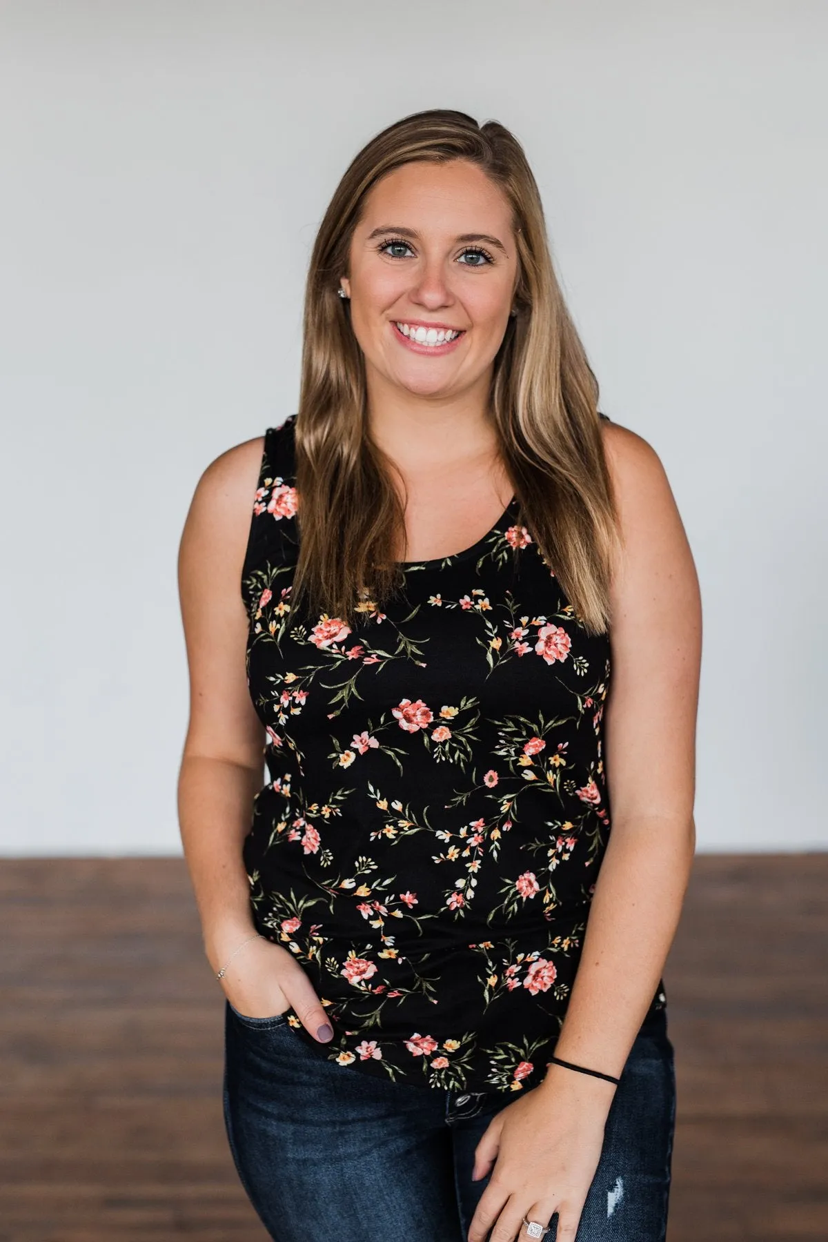 Let's Begin Again Floral Tank Top- Black