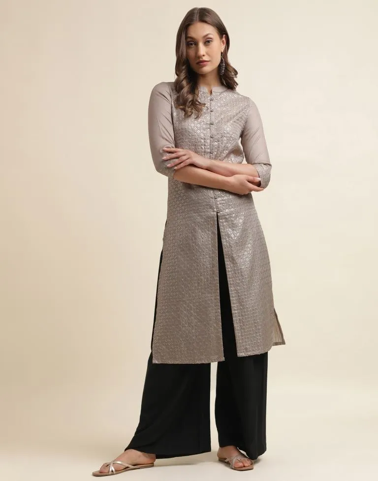 Light Brown Embroidery Silk Straight Kurta