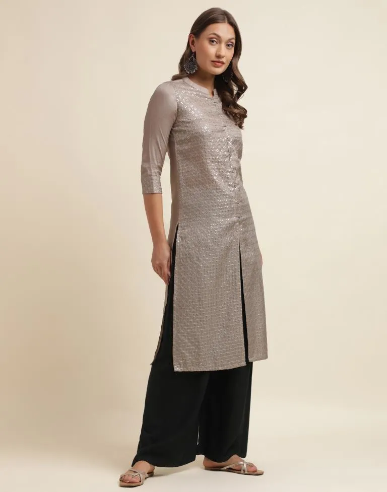 Light Brown Embroidery Silk Straight Kurta