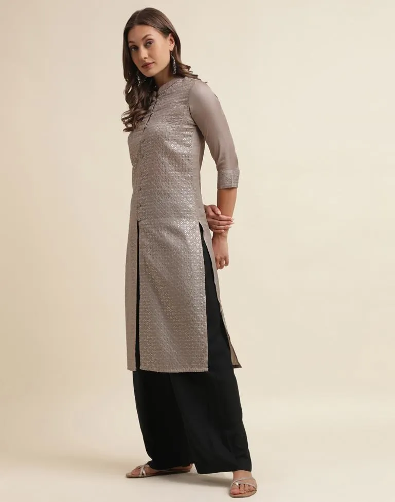 Light Brown Embroidery Silk Straight Kurta