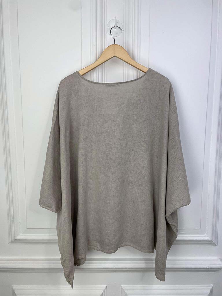 Linen Mix Boxy Top - Stone