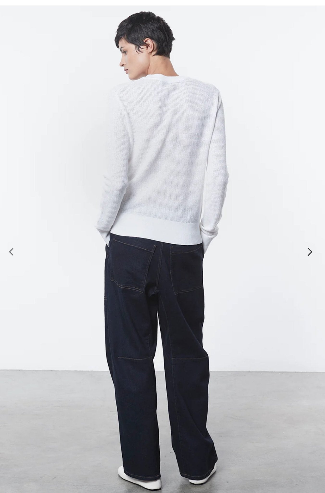 Linen Open Knit Crewneck in White