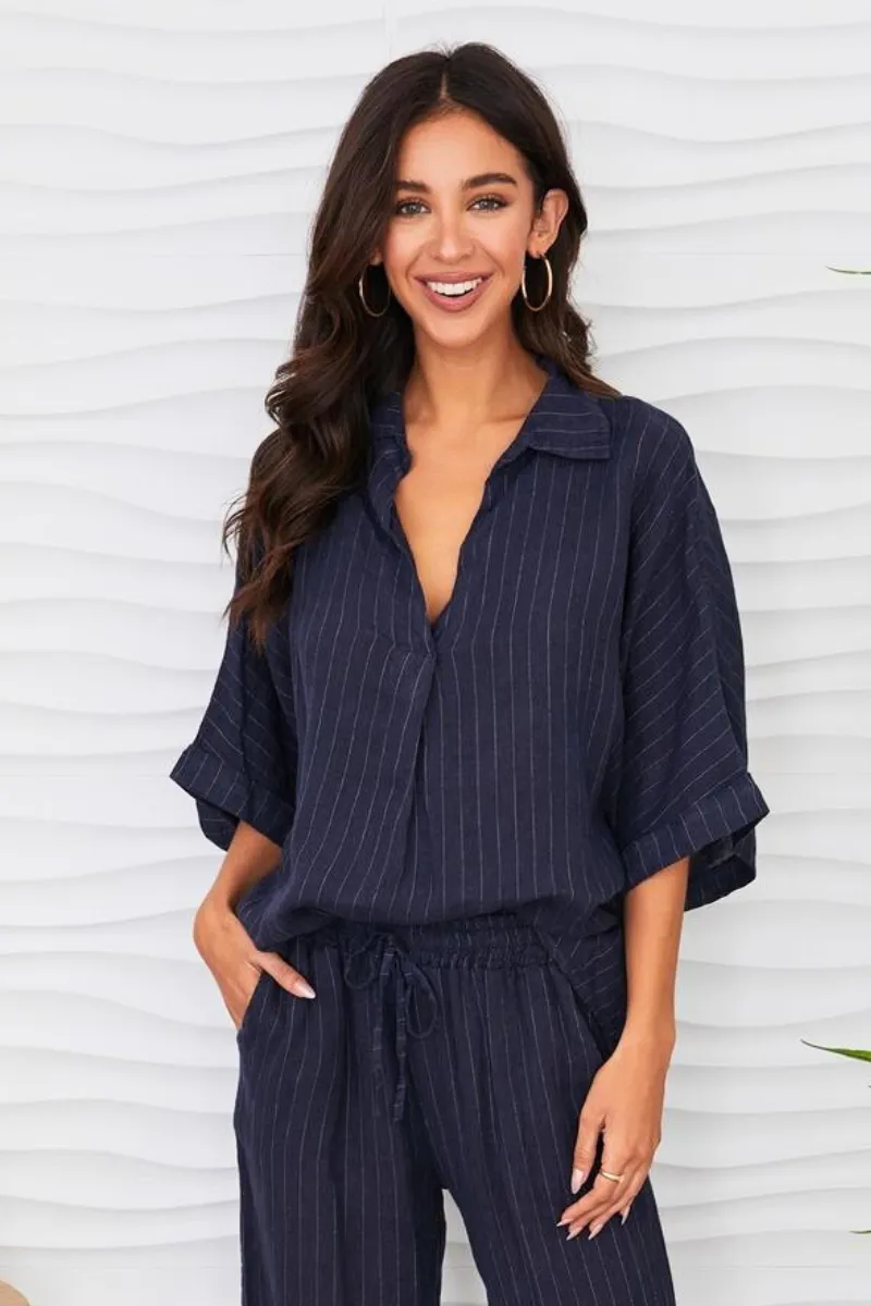 Linen Pinstripe Top