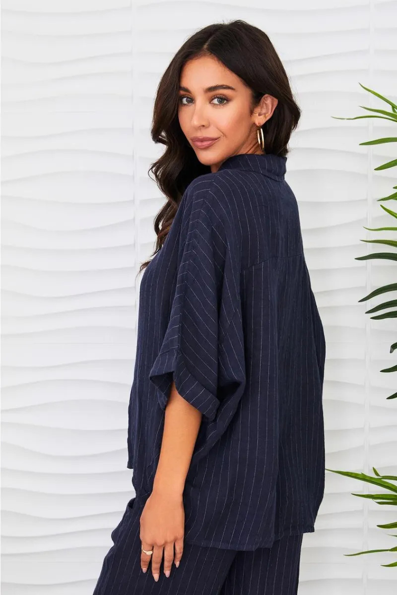 Linen Pinstripe Top