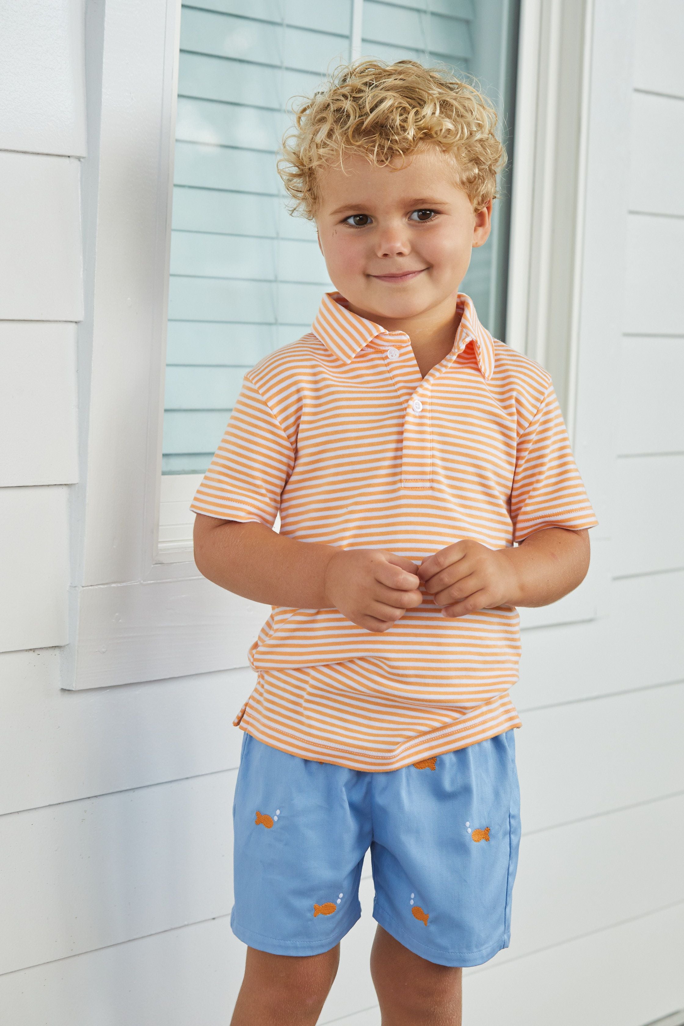 Little English - Short Sleeve Polo - Orange Stripe