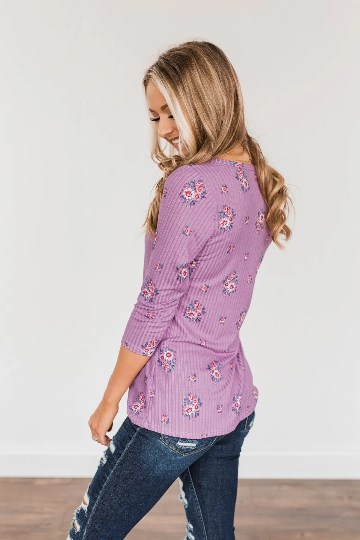 Looking Forward Floral Henley Top- Purple