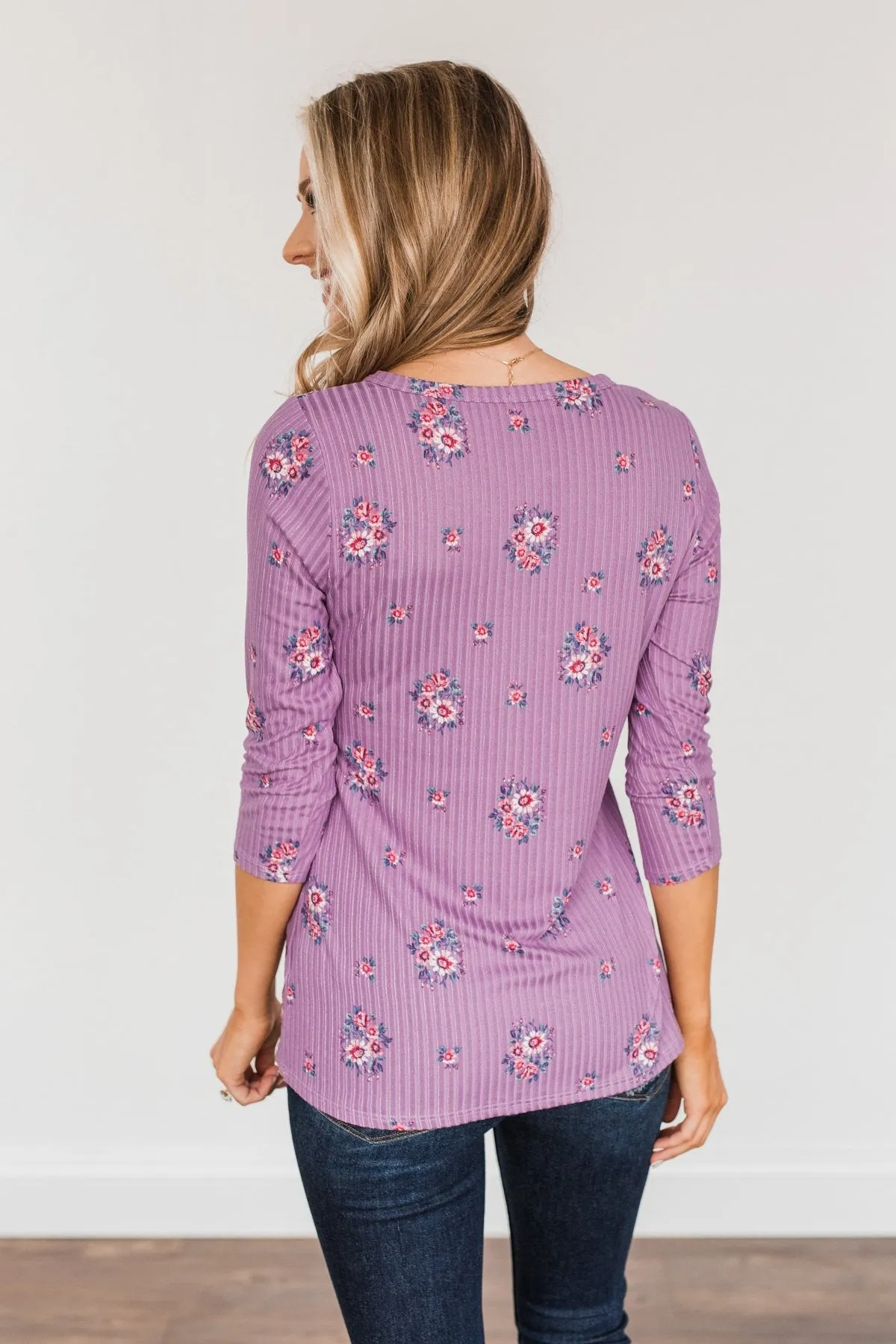 Looking Forward Floral Henley Top- Purple