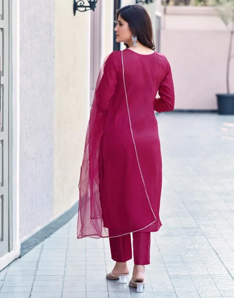 Magenta Silk Embroidery Straight Kurta Set