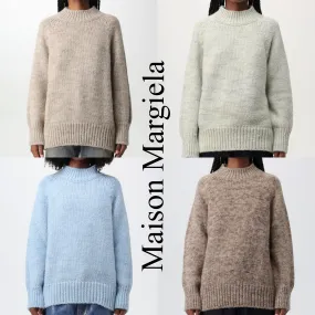 Maison Margiela  |Wool Long Sleeves Plain Cotton High-Neck V-neck & Crew neck