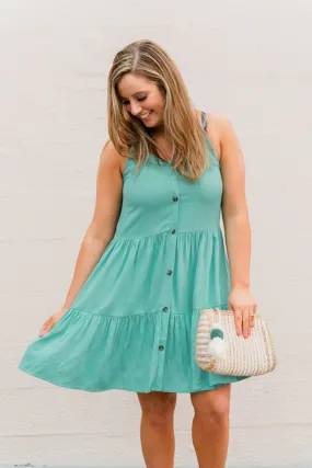 Majestic Waves Sleeveless Dress- Aqua