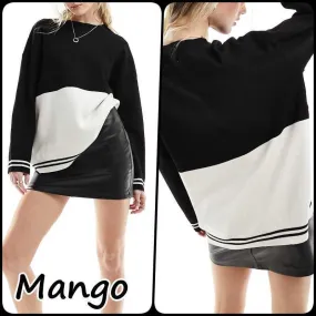 MANGO  |Crew Neck Stripes Casual Style Long Sleeves