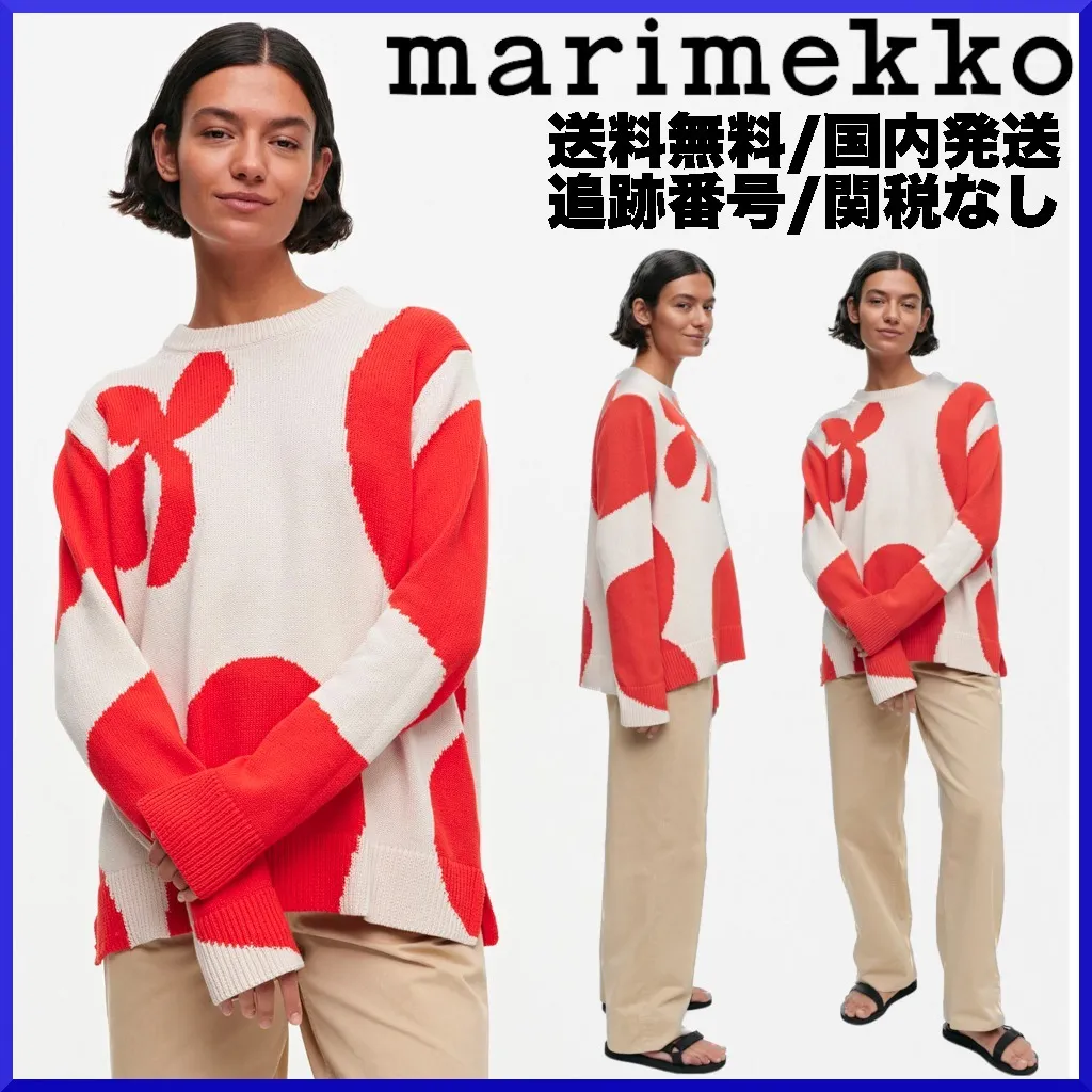 marimekko  |Crew Neck Casual Style Rib Long Sleeves Cotton Medium