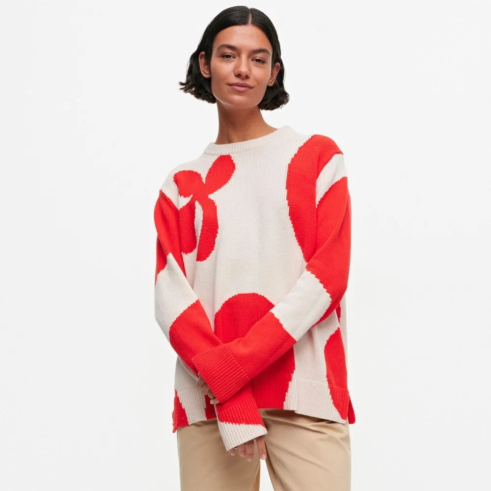 marimekko  |Crew Neck Casual Style Rib Long Sleeves Cotton Medium