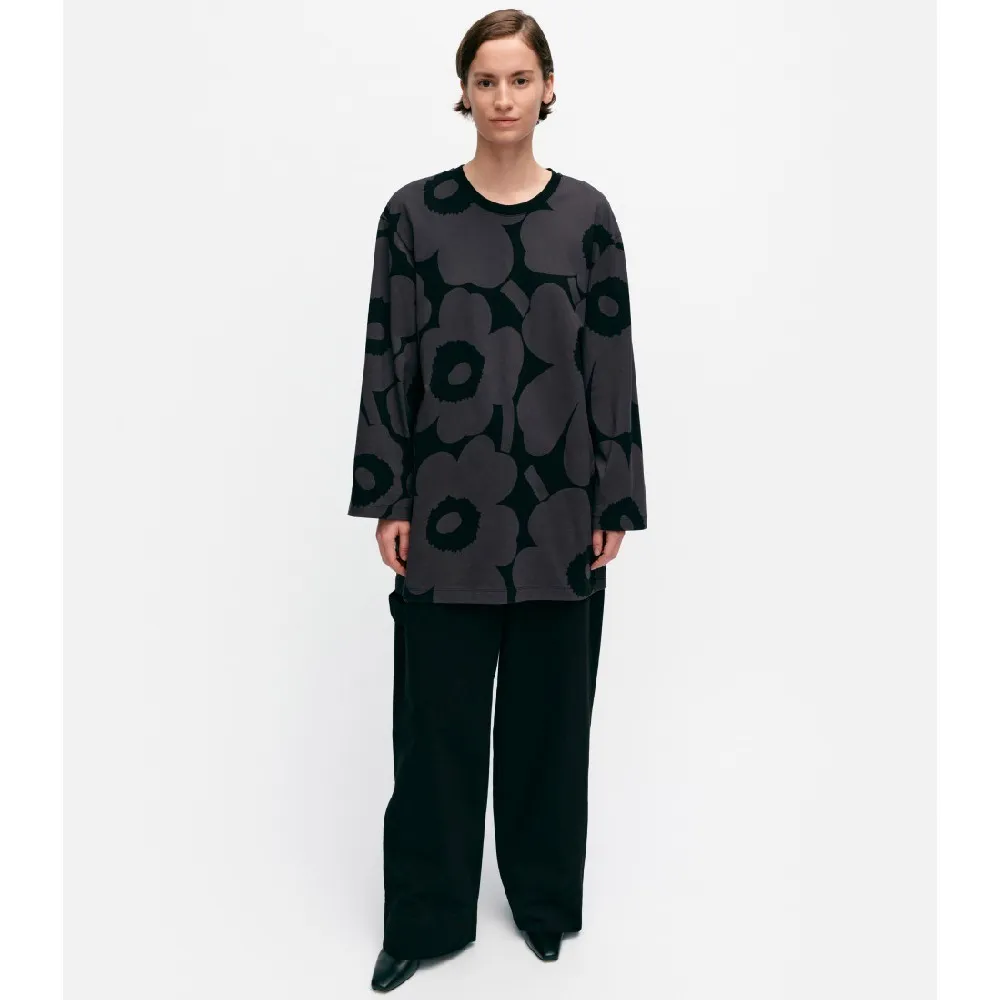 marimekko  |Crew Neck Flower Patterns Rib Long Sleeves Cotton Tunics