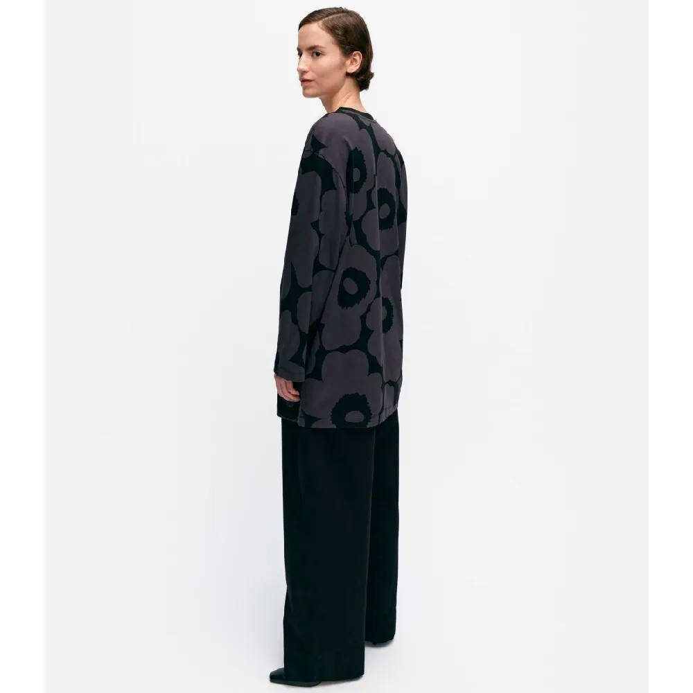 marimekko  |Crew Neck Flower Patterns Rib Long Sleeves Cotton Tunics