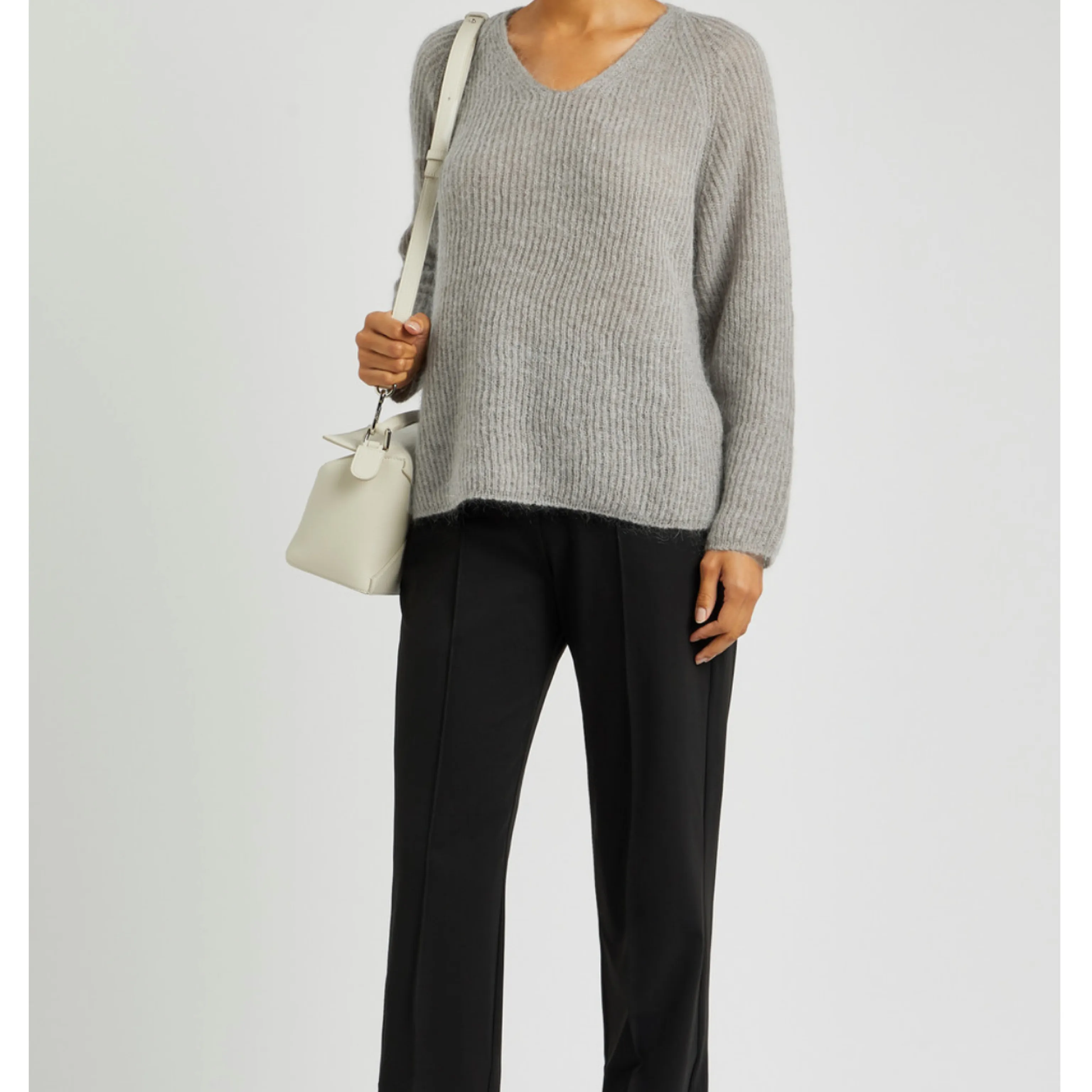 Max Mara LEISURE  |Casual Style Rib V-Neck Long Sleeves Plain