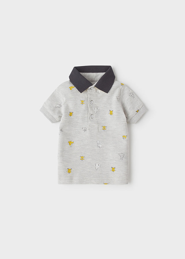 Mayoral Baby Short Sleeve Polo w/ Tigers _Heather Grey 1108-33