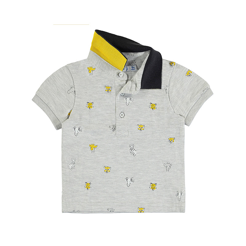 Mayoral Baby Short Sleeve Polo w/ Tigers _Heather Grey 1108-33