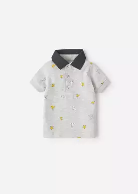 Mayoral Baby Short Sleeve Polo w/ Tigers _Heather Grey 1108-33