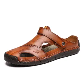 Men's Hand Stitching Hollow Out Leather Sandals