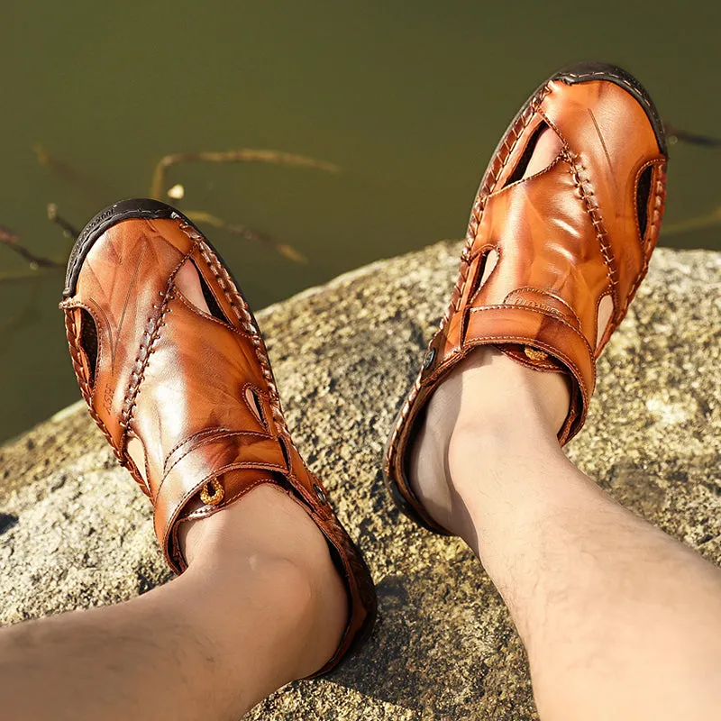 Men's Hand Stitching Hollow Out Leather Sandals