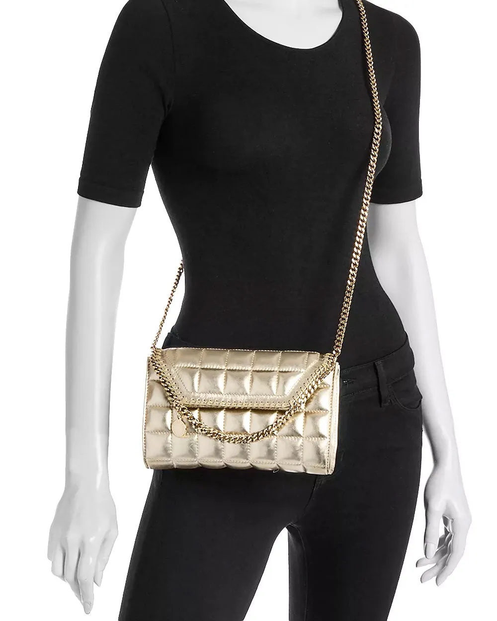 Mini Falabella Quilted Metallic Crossbody in Platinum