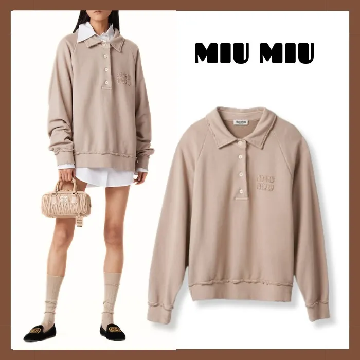 MiuMiu  |Unisex Rib Street Style Long Sleeves Plain Cotton Oversized