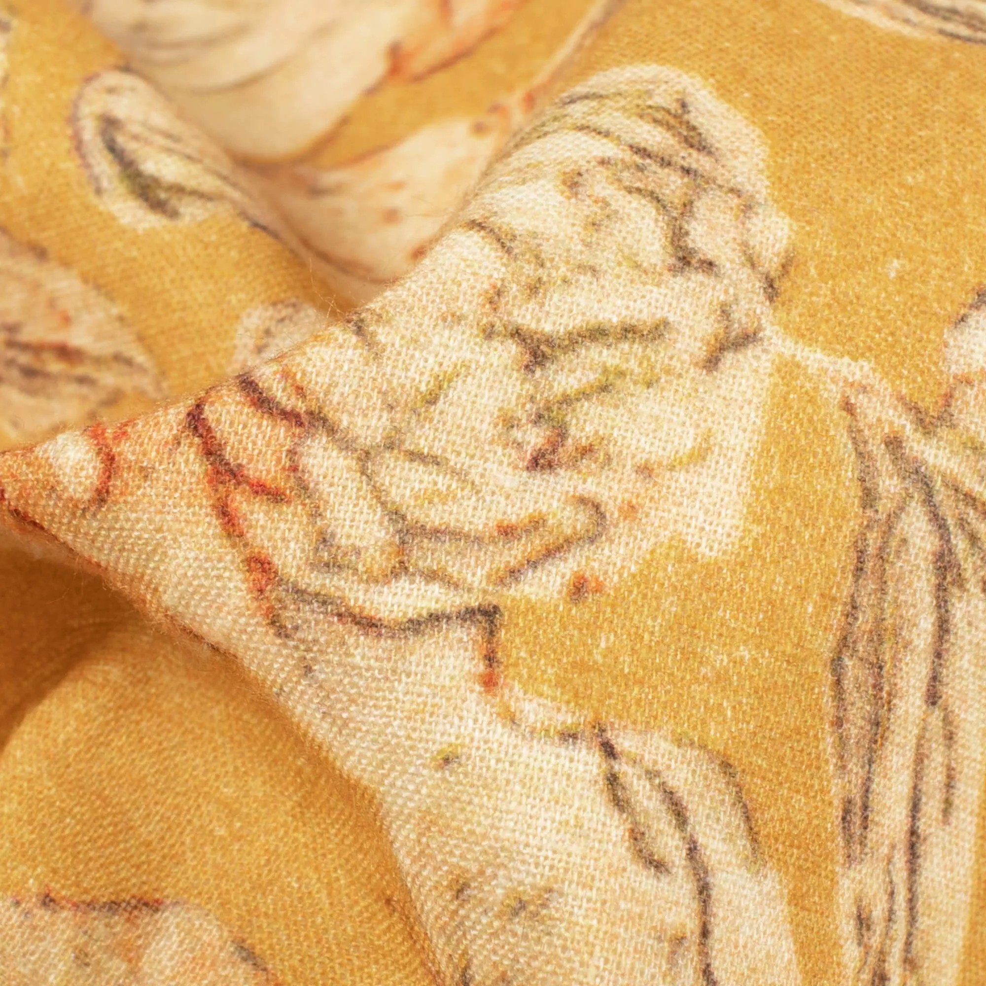 Mustard Yellow And Beige Floral Digital Print Cotton Cambric Fabric