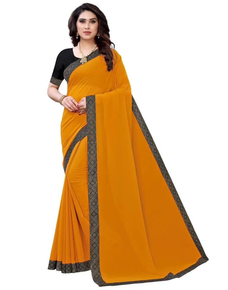 Mustard Yellow Coloured Georgette Plain Casual saree