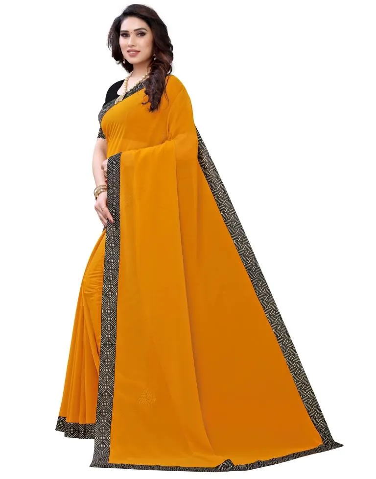 Mustard Yellow Coloured Georgette Plain Casual saree