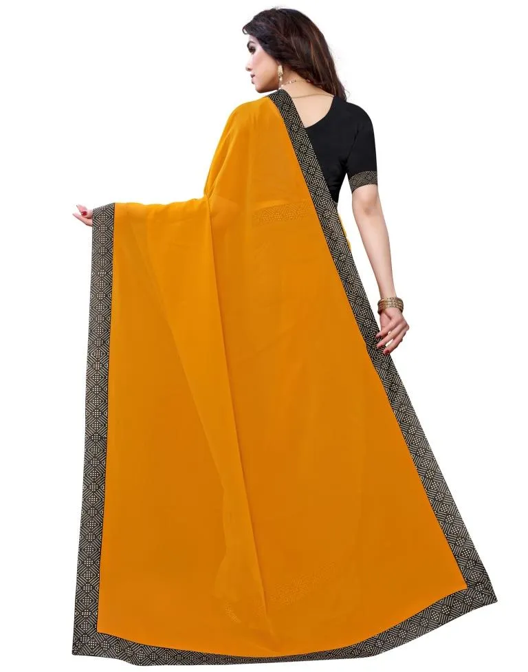 Mustard Yellow Coloured Georgette Plain Casual saree