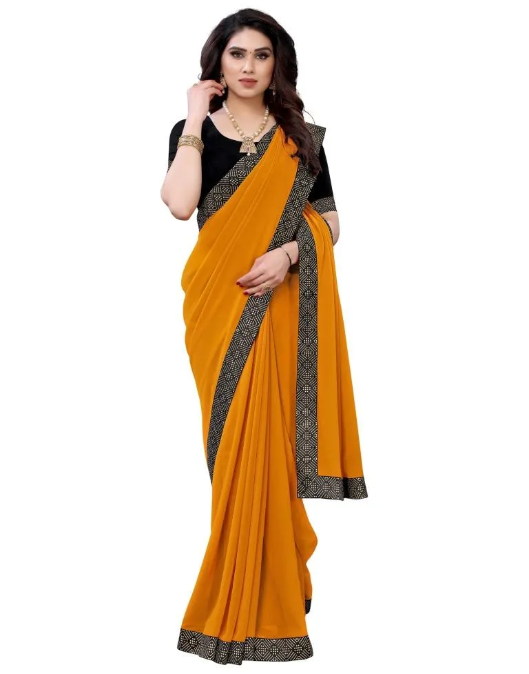 Mustard Yellow Coloured Georgette Plain Casual saree