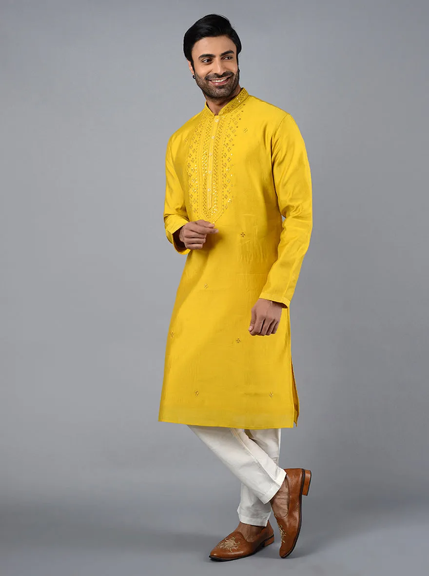 Mustard Yellow Embroidered Regular Fit Kurta Set | TULA