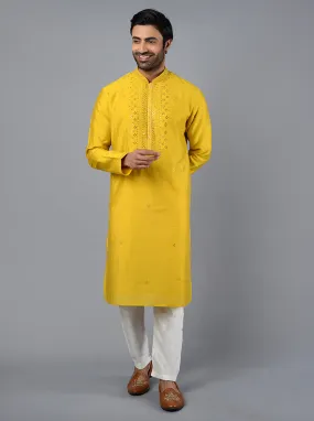 Mustard Yellow Embroidered Regular Fit Kurta Set | TULA