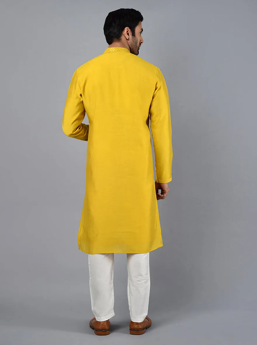 Mustard Yellow Embroidered Regular Fit Kurta Set | TULA