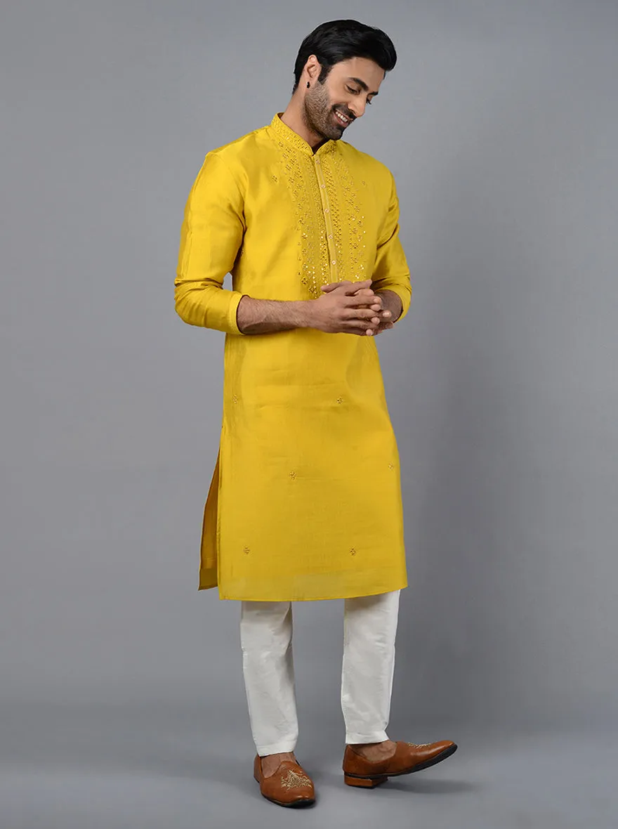 Mustard Yellow Embroidered Regular Fit Kurta Set | TULA