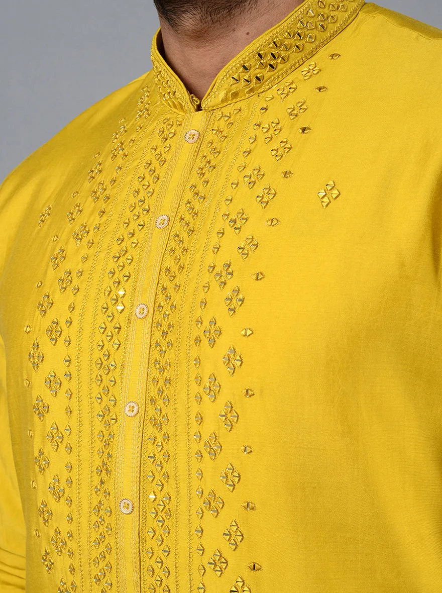 Mustard Yellow Embroidered Regular Fit Kurta Set | TULA