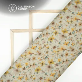 Mustard Yellow Floral Digital Print Poly Cambric Fabric