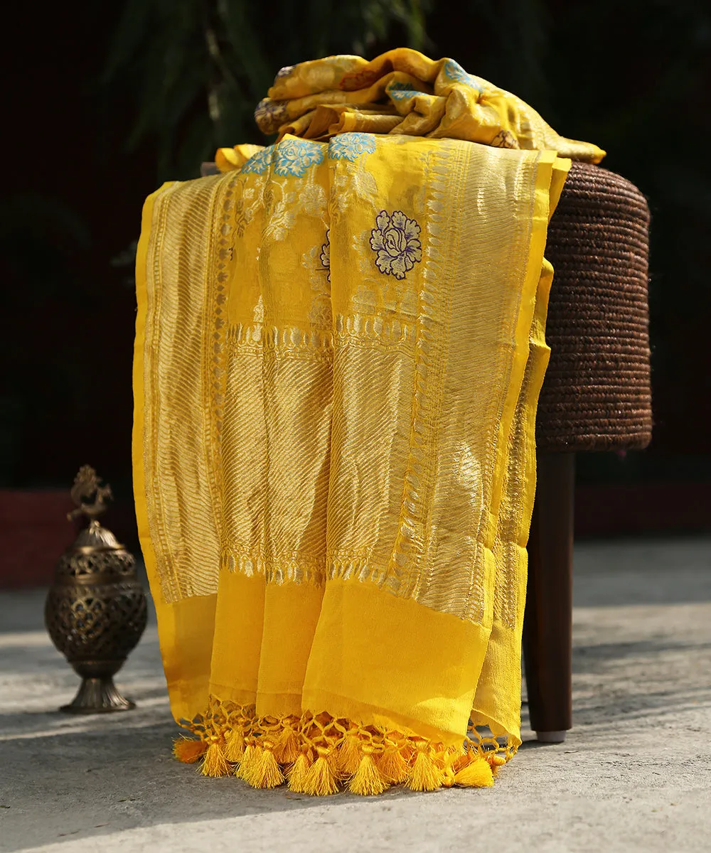 Mustard Yellow Handloom Meenakari Banarasi Georgette Dupatta