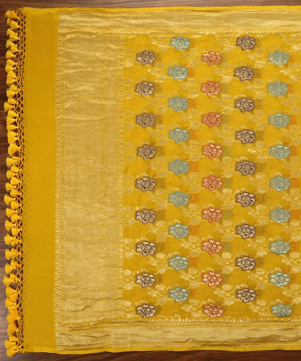 Mustard Yellow Handloom Meenakari Banarasi Georgette Dupatta