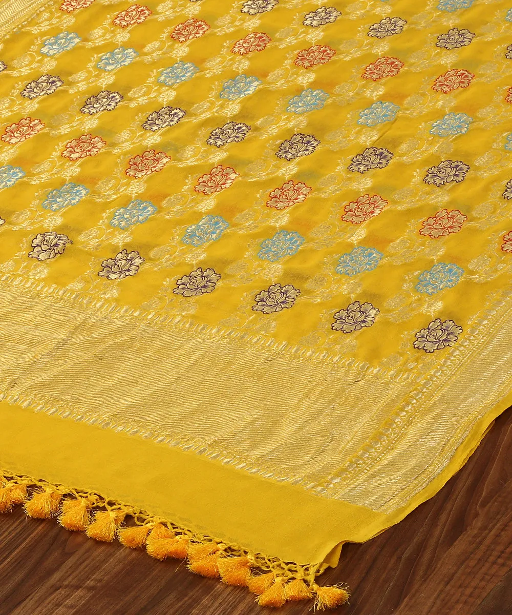 Mustard Yellow Handloom Meenakari Banarasi Georgette Dupatta