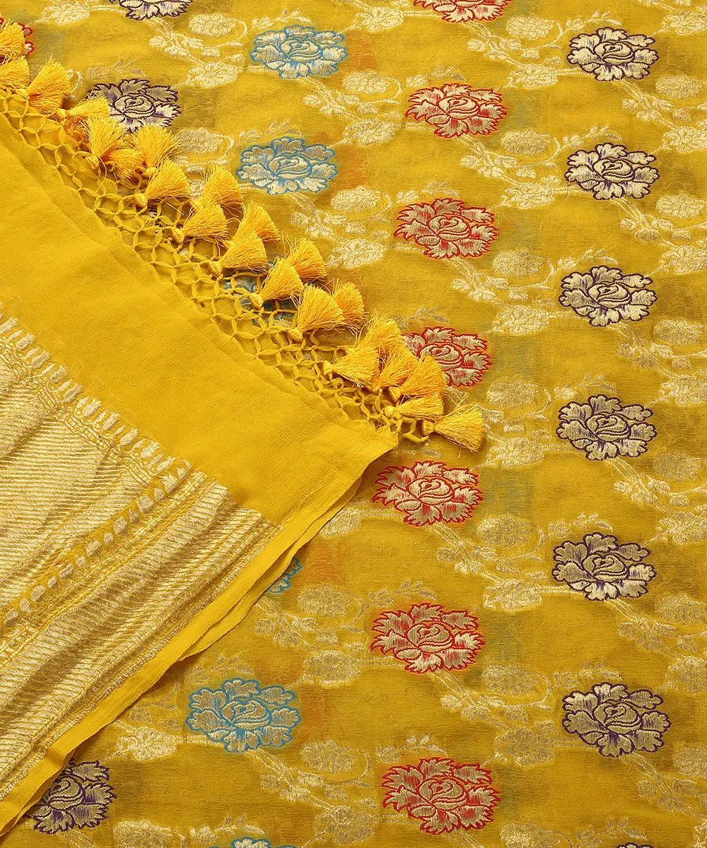 Mustard Yellow Handloom Meenakari Banarasi Georgette Dupatta