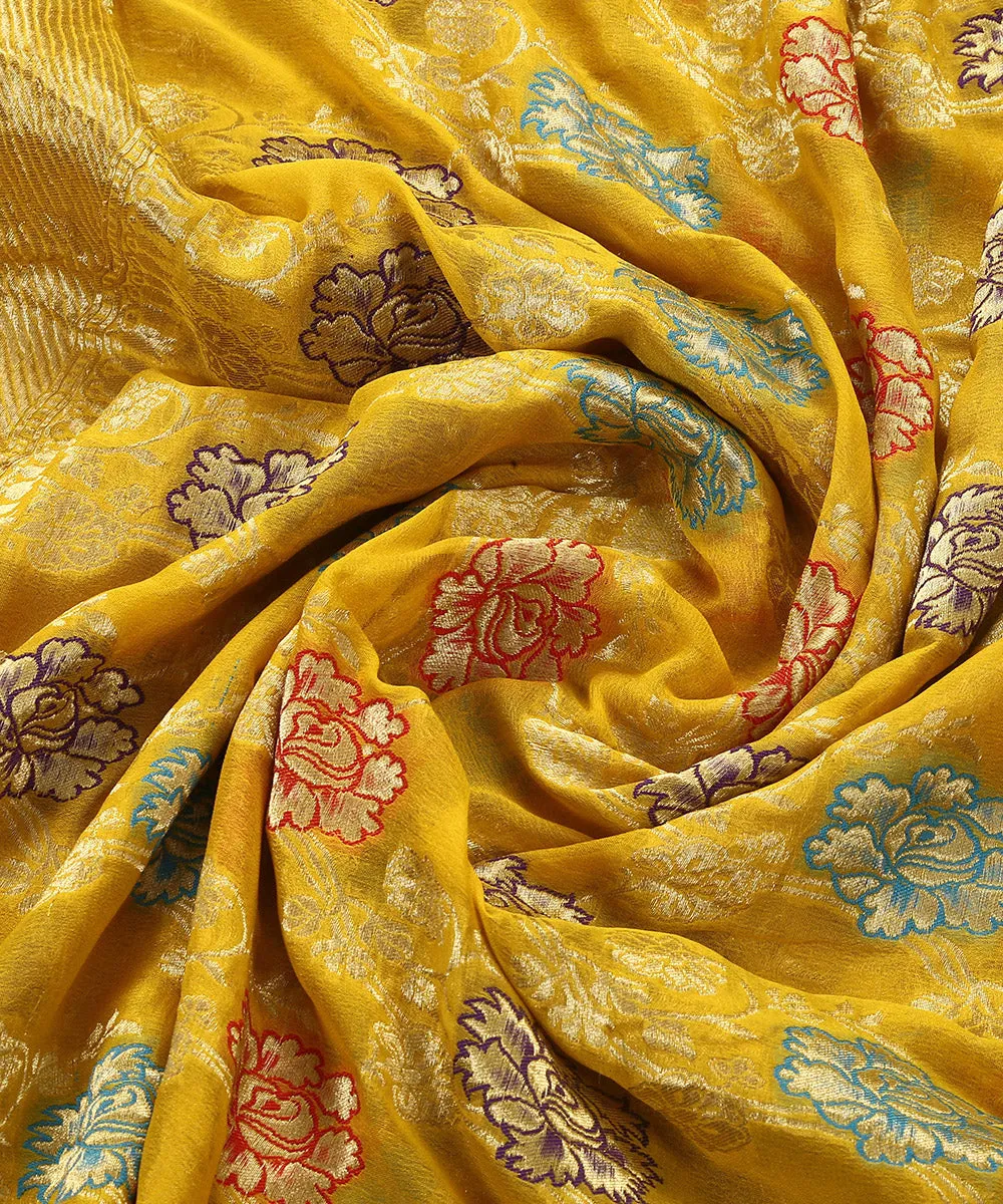 Mustard Yellow Handloom Meenakari Banarasi Georgette Dupatta