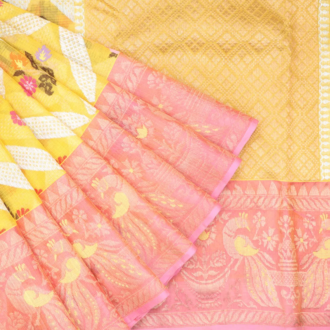 Mustard Yellow Kota Silk Saree With Floral Buttas